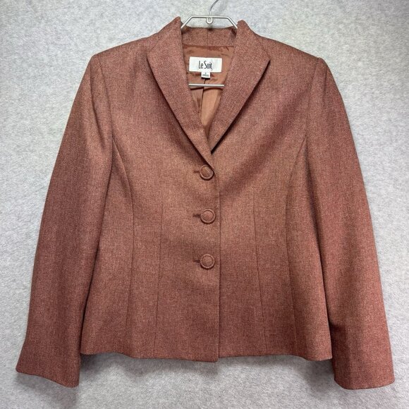 Le Suit Skirt Suit Set Womens 8 Jacket Blazer Skirt Tweed Rose Rust Terra Cotta - Picture 2 of 14